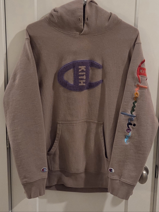 Kith Other - Kith x Champion Logo Hoodie Sweatshirt Cinder Tan - Size XL